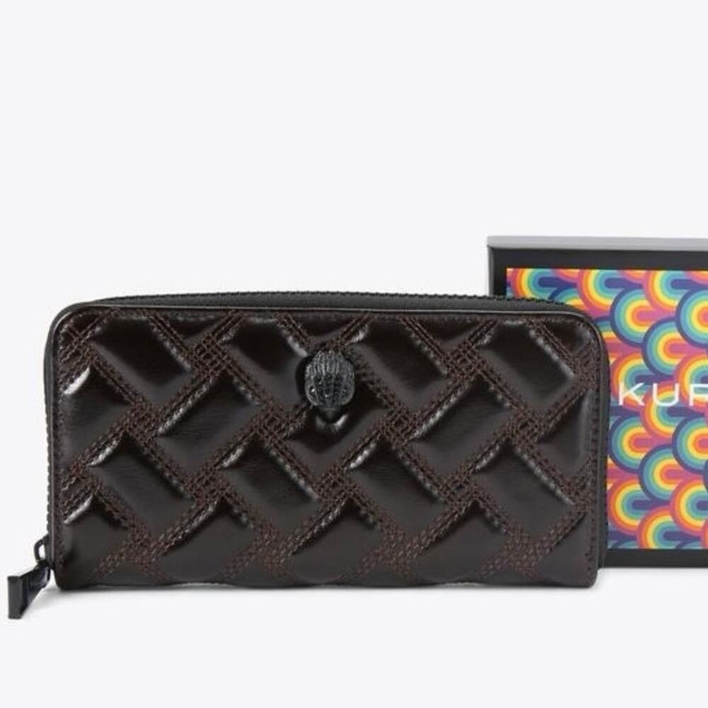 Kurt Geiger Dark Brown Quilted Patent Zip Wallet